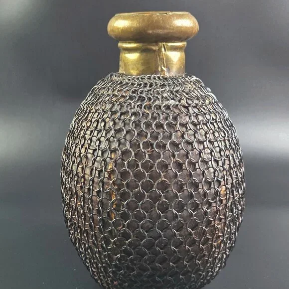 Antique French Brass and Metal Chain Vase – 10" Tall - Picture 4 of 9